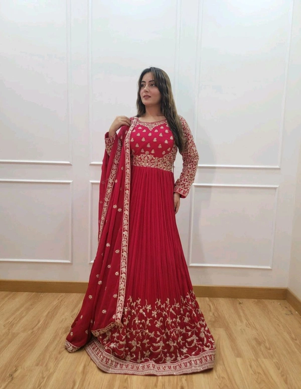 DSS 5587 *New Gown -Pent  Dupatta Set Fully Stitched Ready To Wear Pure Georgette With Heavy Embroidery 5mm Sequence Work With Sleeves Heavy Micro Cotton*Gwon - 2XL-44
