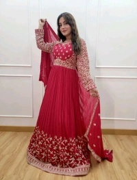 DSS 5587 *New Gown -Pent  Dupatta Set Fully Stitched Ready To Wear Pure Georgette With Heavy Embroidery 5mm Sequence Work With Sleeves Heavy Micro Cotton*Gwon - 2XL-44