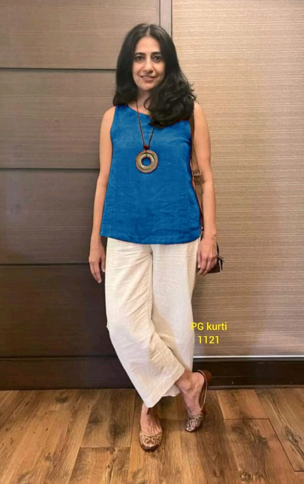 SF2  5589 New coord - set  Handloom cotton top  plazo with  1 Side Pocket  - Blue, L-40