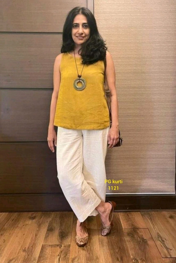 SF2  5589 New coord - set  Handloom cotton top  plazo with  1 Side Pocket  - Yellow, 2XL-44