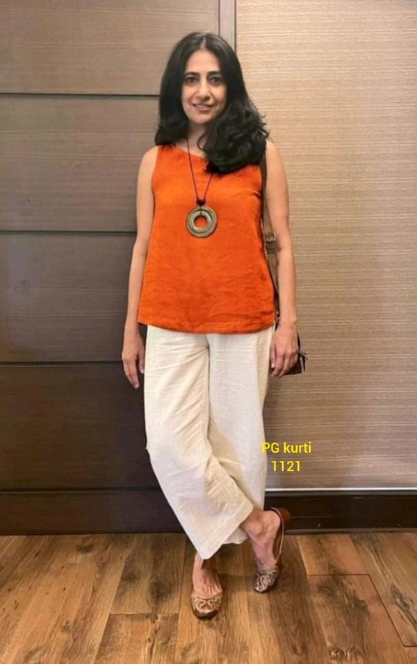 SF2  5589 New coord - set  Handloom cotton top  plazo with  1 Side Pocket  - Orange, L-40