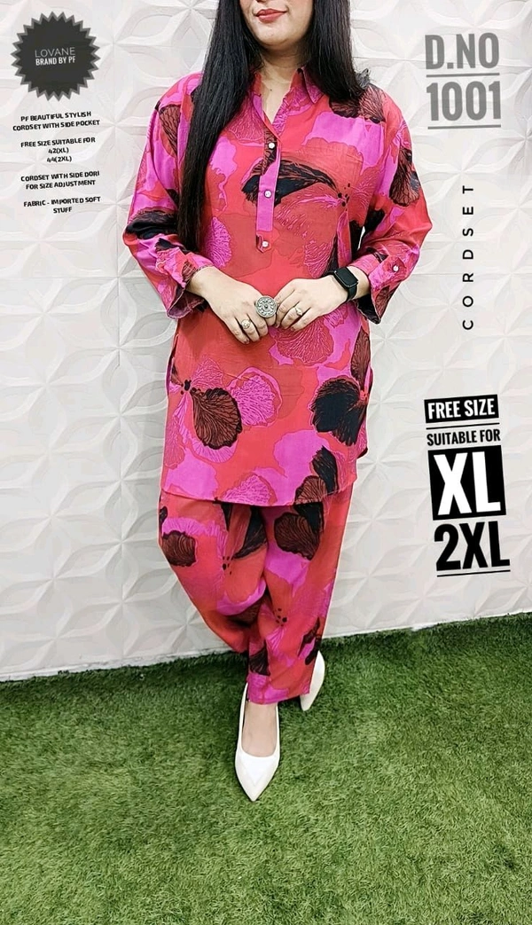 PFD 1001 BEAUTIFUL STYLISH  PRINTED CORDSET  -SUPERB QUALITY IMPORTED STUFF - Pink, XL-42