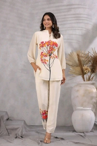 KD18  5590 Slub Cottan  print cordset - Red, M-38