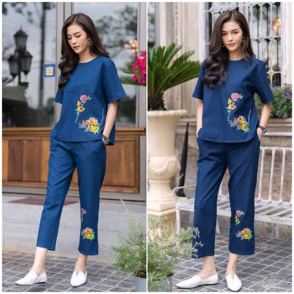 KD18  5592 *PRETTY POCKET EMBROIDERED COORDSET*: Cotton  - L-40
