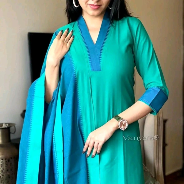 NEV 5593 *South cotton handloom kurti with temple border on yoke and sleeves Paried with handloom cotton pants and dupatta**🌹🌹Pure fine South cotton fabric handloom cotton dupatta - XL-42