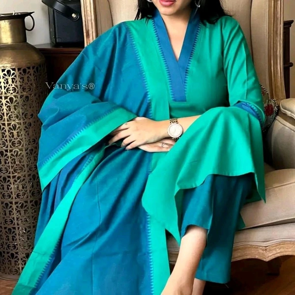 NEV 5593 *South cotton handloom kurti with temple border on yoke and sleeves Paried with handloom cotton pants and dupatta**🌹🌹Pure fine South cotton fabric handloom cotton dupatta - XL-42