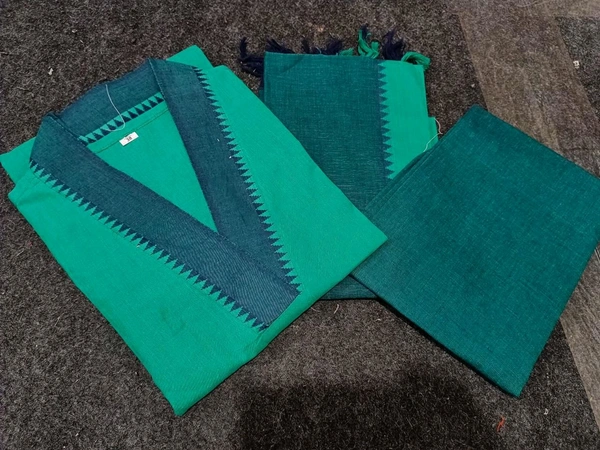 NEV 5593 *South cotton handloom kurti with temple border on yoke and sleeves Paried with handloom cotton pants and dupatta**🌹🌹Pure fine South cotton fabric handloom cotton dupatta - XL-42