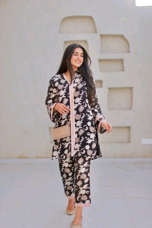 SF2  5596 *New Launch Cotton  Black Floral Printed Cord Set  floral print that  Heavy Lace work - M-38