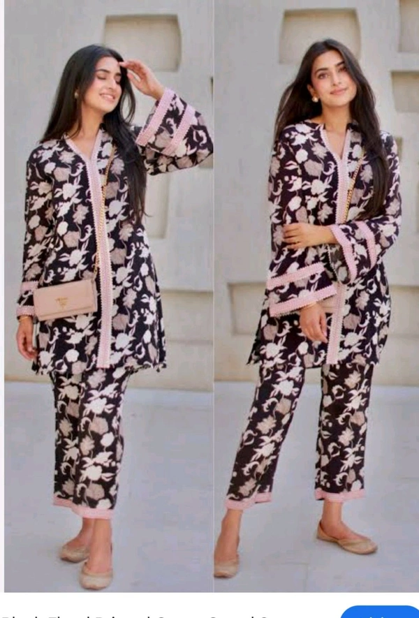 SF2  5596 *New Launch Cotton  Black Floral Printed Cord Set  floral print that  Heavy Lace work - 2XL-44