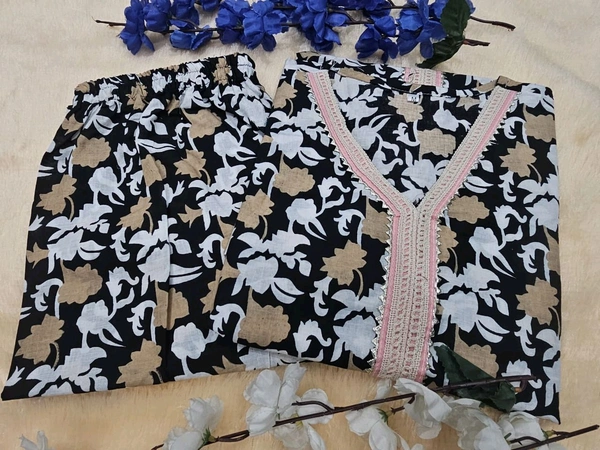 SF2  5596 *New Launch Cotton  Black Floral Printed Cord Set  floral print that  Heavy Lace work - 2XL-44