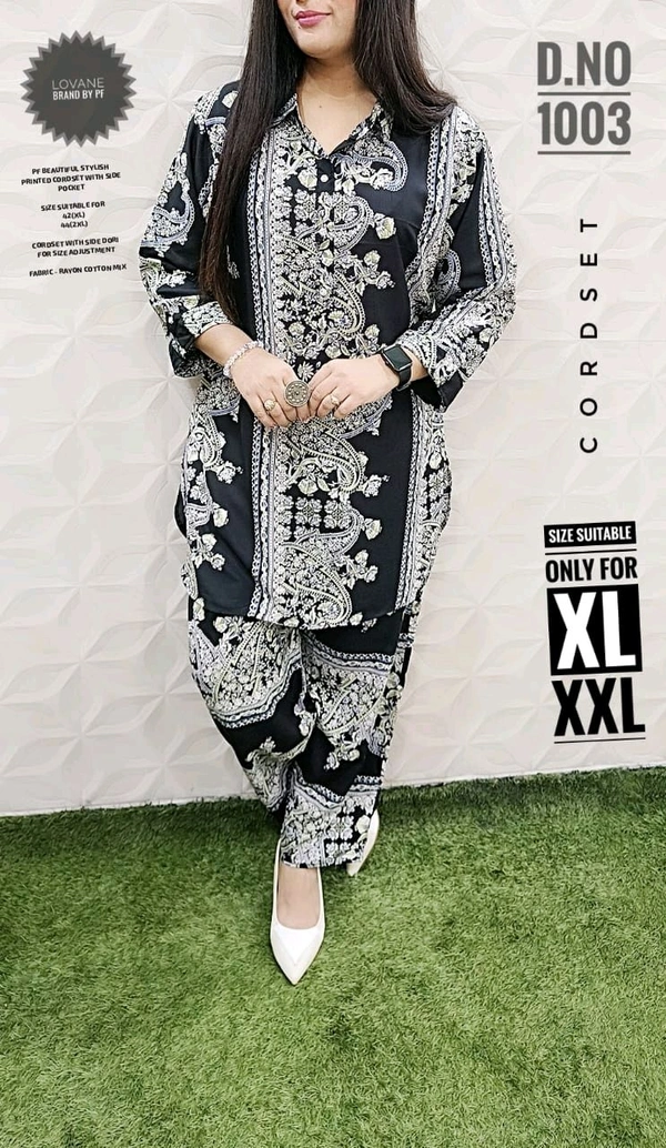PFD 1003 *PF   BEAUTIFUL STYLISH  PRINTED CORDSET *MENTION ON THE PIC -SUPERB QUALITY IMPORTED STUFF - Black, 2XL-44