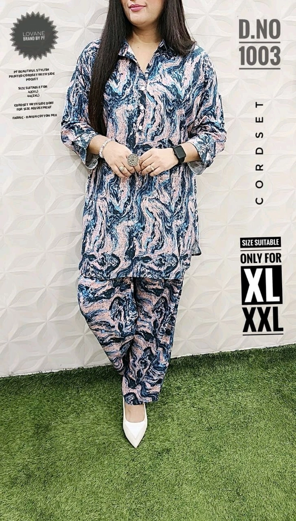 PFD 1003 *PF   BEAUTIFUL STYLISH  PRINTED CORDSET *MENTION ON THE PIC -SUPERB QUALITY IMPORTED STUFF - Blue, 2XL-44