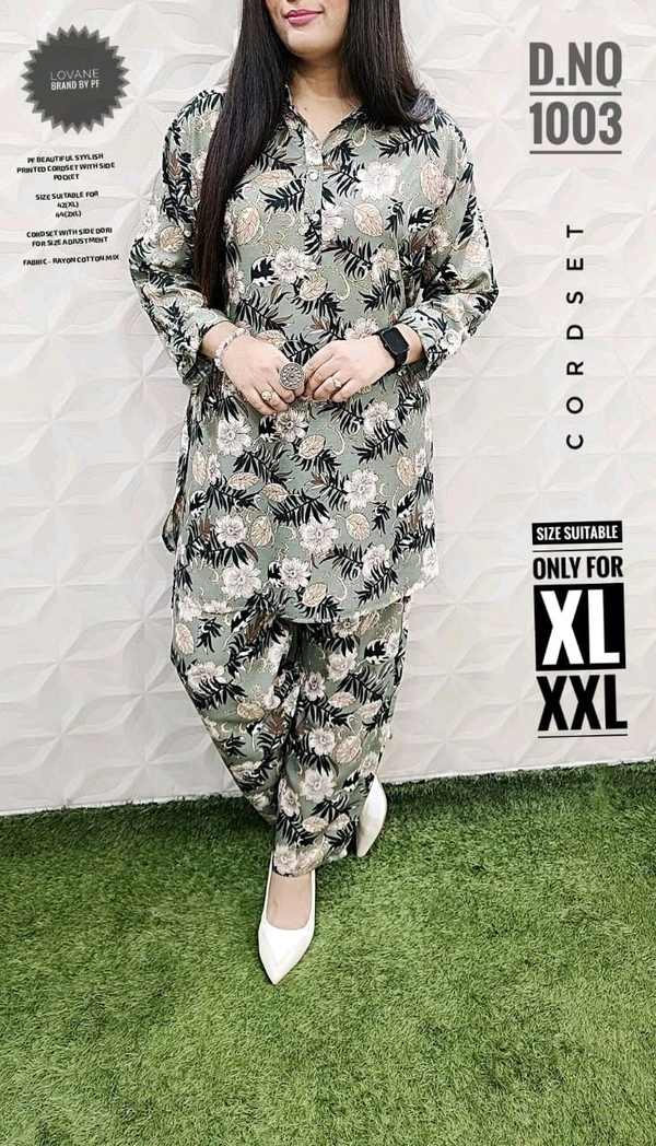 PFD 1003 *PF   BEAUTIFUL STYLISH  PRINTED CORDSET *MENTION ON THE PIC -SUPERB QUALITY IMPORTED STUFF - Green, 2XL-44