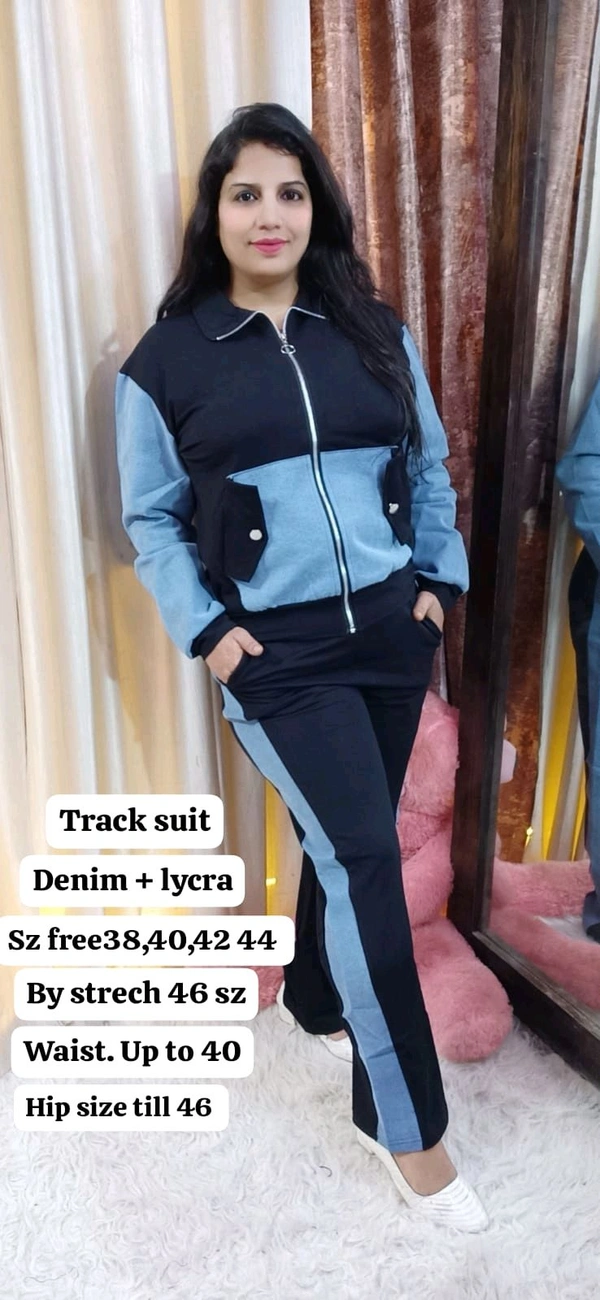 KD18  5597 *Airport look CORD SET* -  Denim With Feeflers - Blue, 2XL-44