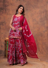 EVN 5599  New style kurti with sharara and dupatta sets _heavy muslin beautiful hand work lass - Red, M-38