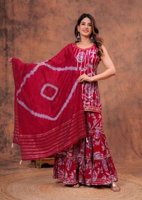 EVN 5599  New style kurti with sharara and dupatta sets _heavy muslin beautiful hand work lass - Red, M-38