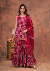 EVN 5599  New style kurti with sharara and dupatta sets _heavy muslin beautiful hand work lass - Red, M-38
