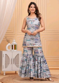 EVN 5599  New style kurti with sharara and dupatta sets _heavy muslin beautiful hand work lass - Blue, S-36