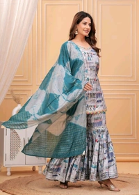 EVN 5599  New style kurti with sharara and dupatta sets _heavy muslin beautiful hand work lass - Blue, XL-42