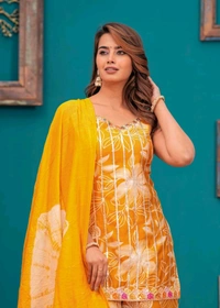 EVN 5599  New style kurti with sharara and dupatta sets _heavy muslin beautiful hand work lass - Yellow, XL-42