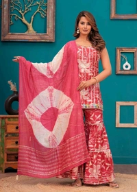 EVN 5599  New style kurti with sharara and dupatta sets _heavy muslin beautiful hand work lass - Red Watermelon, 2XL-44