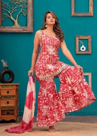 EVN 5599  New style kurti with sharara and dupatta sets _heavy muslin beautiful hand work lass - Red Watermelon, 2XL-44