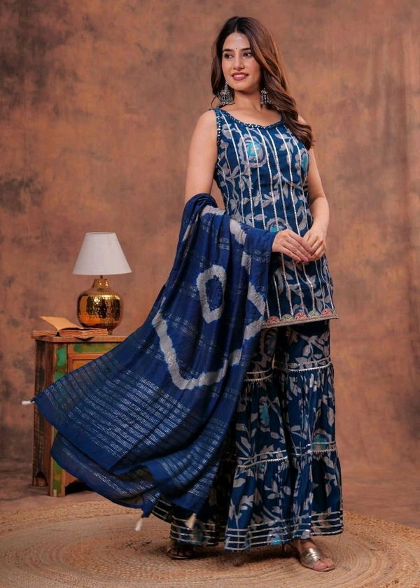 EVN 5599  New style kurti with sharara and dupatta sets _heavy muslin beautiful hand work lass - Navy Blue, M-38
