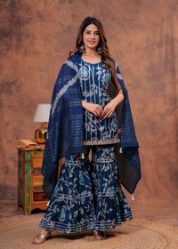 EVN 5599  New style kurti with sharara and dupatta sets _heavy muslin beautiful hand work lass - Navy Blue, M-38