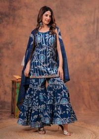 EVN 5599  New style kurti with sharara and dupatta sets _heavy muslin beautiful hand work lass - Navy Blue, M-38