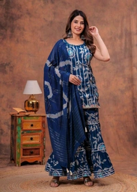 EVN 5599  New style kurti with sharara and dupatta sets _heavy muslin beautiful hand work lass - Navy Blue, M-38
