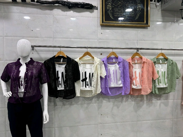 KD18  5600 Two pcs top set  imported Fabric  Net  - Electric Violet, XS-34