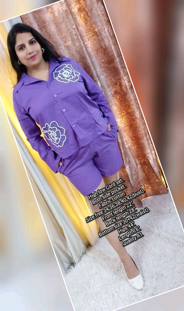 KD18  5601 High Quality Cotton  Cord set Both side pocket  - Purple, S-36