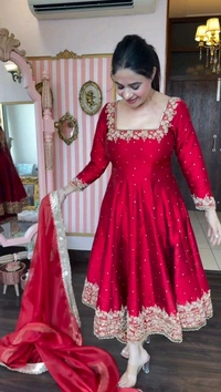 DSS 5602 New Pur Vichitra Silk Anarkali Gown,Dupatta & Pent  Heavy Pur Vichitra Silk With Embroidery 5 mm Sequence Work With Fancy Latkan Border - 2XL-44