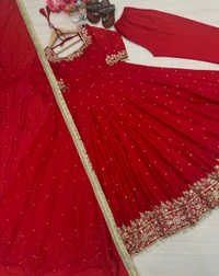 DSS 5602 New Pur Vichitra Silk Anarkali Gown,Dupatta & Pent  Heavy Pur Vichitra Silk With Embroidery 5 mm Sequence Work With Fancy Latkan Border - 2XL-44