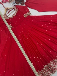 DSS 5602 New Pur Vichitra Silk Anarkali Gown,Dupatta & Pent  Heavy Pur Vichitra Silk With Embroidery 5 mm Sequence Work With Fancy Latkan Border - 2XL-44