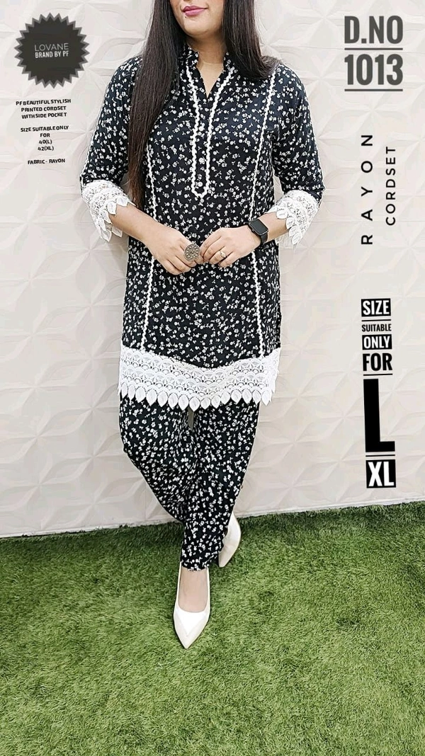 PFD 1013 *PF   BEAUTIFUL STYLISH  PRINTED CORDSET -SUPERB QUALITY RAYON STUFF - Black, XL-42