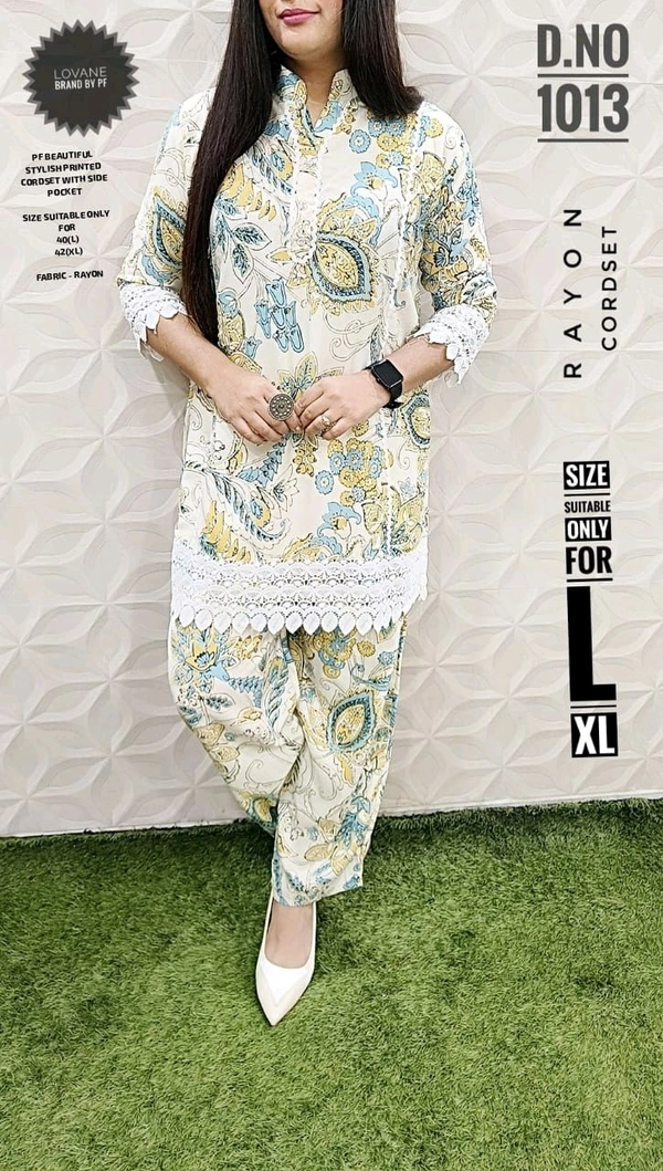 PFD 1013 *PF   BEAUTIFUL STYLISH  PRINTED CORDSET -SUPERB QUALITY RAYON STUFF - Gold, XL-42