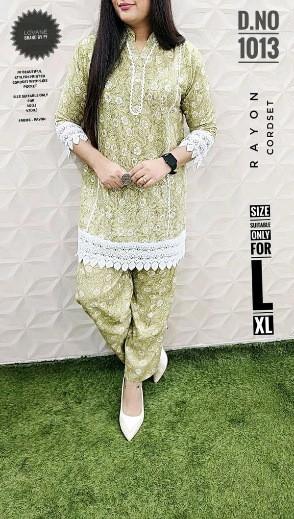 PFD 1013 *PF   BEAUTIFUL STYLISH  PRINTED CORDSET -SUPERB QUALITY RAYON STUFF - Yellow, XL-42
