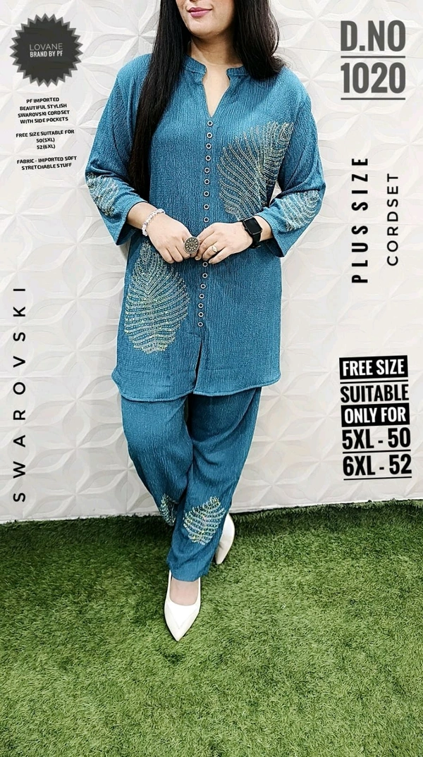 PFD 1020 IMPORTED BEAUTIFUL STYLISH  CORD SET WITH SWAROVSKI WORK SUPERB QUALITY IMPORTED STUFF - Blue, 6XL-52