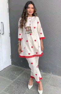 KDC 5604   Beautiful Cotton  Co-ord Design for Gorgeous ladies  New to our smart premium woven cotton co-ord set  less work  One Side Pocket  - M-38