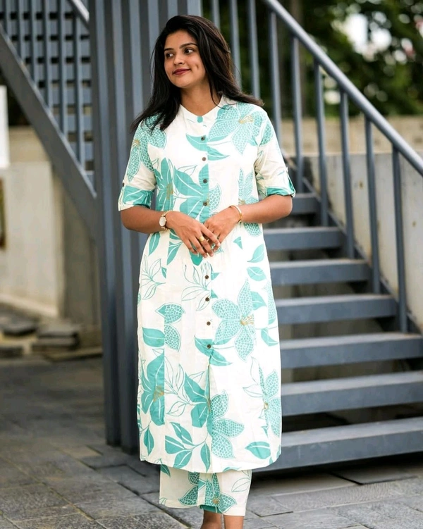 SF2  5607 *New Cotton  Cord set cotton kurti Palazza set*Launching designer Co-erd set in Aline pattern paried with Ankle length pant  - Vista Blue, 3XL-46