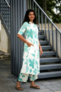 SF2  5607 *New Cotton  Cord set cotton kurti Palazza set*Launching designer Co-erd set in Aline pattern paried with Ankle length pant  - Vista Blue, 3XL-46