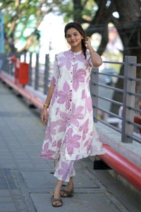 SF2  5607 *New Cotton  Cord set cotton kurti Palazza set*Launching designer Co-erd set in Aline pattern paried with Ankle length pant  - Blush Pink, 2XL-44
