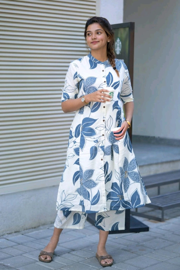 SF2  5607 *New Cotton  Cord set cotton kurti Palazza set*Launching designer Co-erd set in Aline pattern paried with Ankle length pant  - Blue, L-40