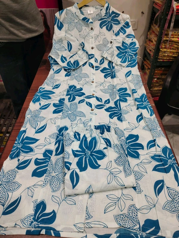 SF2  5607 *New Cotton  Cord set cotton kurti Palazza set*Launching designer Co-erd set in Aline pattern paried with Ankle length pant  - Blue, XL-42