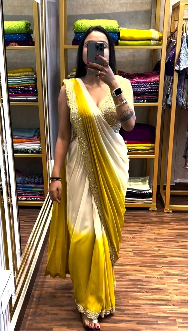 DSS 5608 New Chinnon Silk Ready To Wear Saree With Mirror Blouse Mono Banglory Silk Work Mult - XL-42