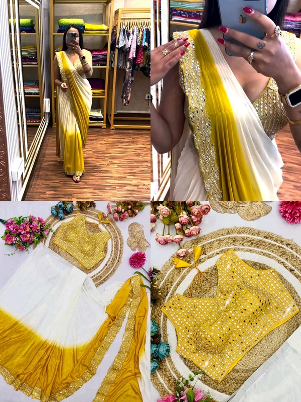 DSS 5608 New Chinnon Silk Ready To Wear Saree With Mirror Blouse Mono Banglory Silk Work Mult - XL-42