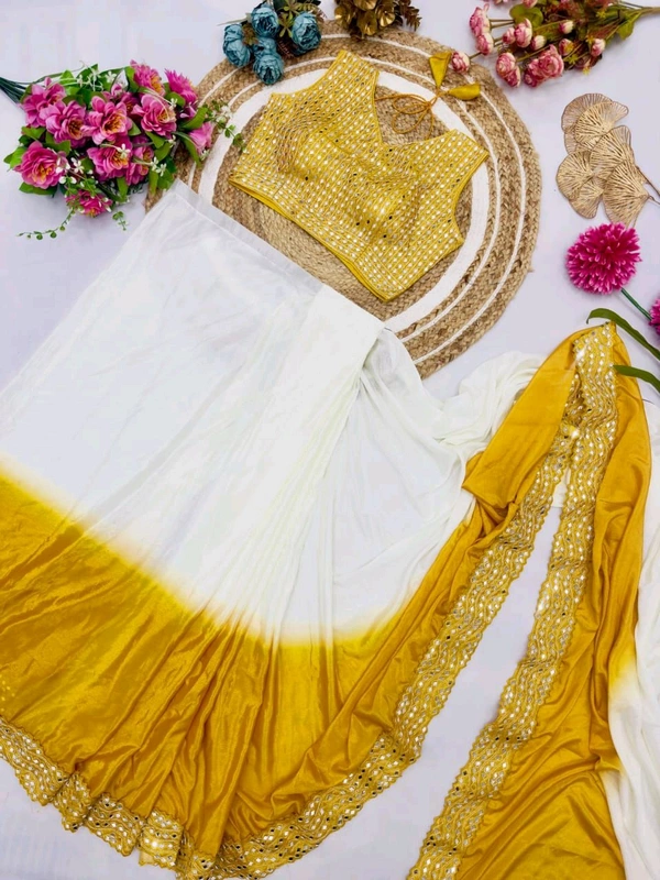 DSS 5608 New Chinnon Silk Ready To Wear Saree With Mirror Blouse Mono Banglory Silk Work Mult - XL-42