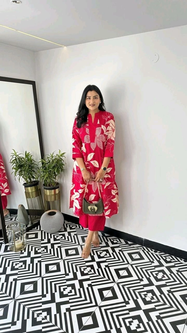 SF2  5609 💜 *Pure Cotton Kurta Pant plazo in Beautiful Floral Prints - Red, XL-42