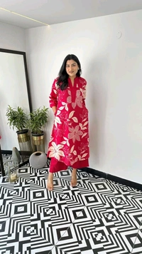 SF2  5609 💜 *Pure Cotton Kurta Pant plazo in Beautiful Floral Prints - Red, XL-42